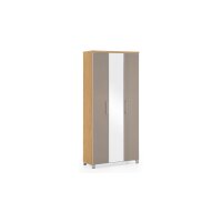 VOSS MÖBEL Garderobenschrank Santina als Dielenmöbel Eiche Bianco & taupefarbenes Glas – drei Türen