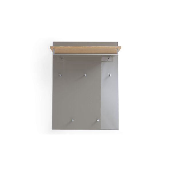VOSS MÖBEL Wandgarderobe Santina taupefarbenes Glas, Eiche & Metall – ca. 80 x 109 cm