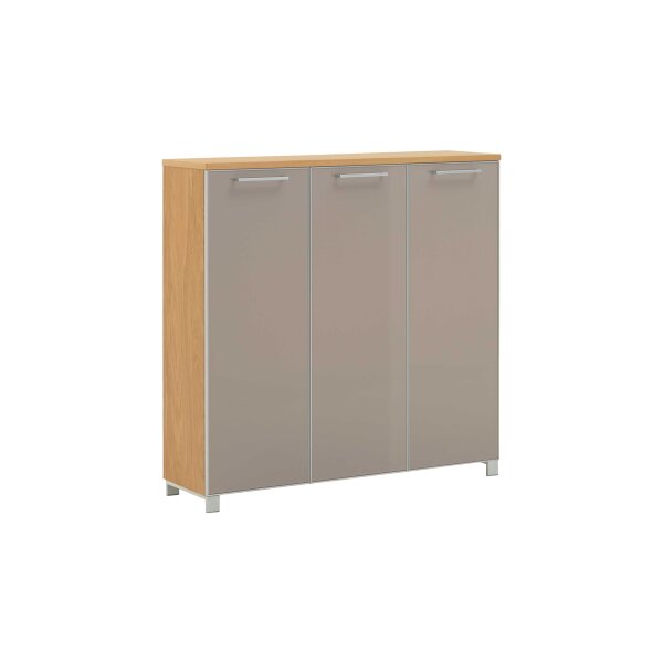VOSS MÖBEL Schuhkommode Santina bzw. Schuhschrank Eiche Bianco & taupefarbenes Glas – drei Türen