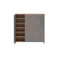 VOSS MÖBEL Schuhkommode Santina bzw. Schuhschrank Eiche Bianco & taupefarbenes Glas – drei Türen