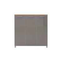VOSS MÖBEL Schuhkommode Santina bzw. Schuhschrank Eiche Bianco & taupefarbenes Glas – drei Türen