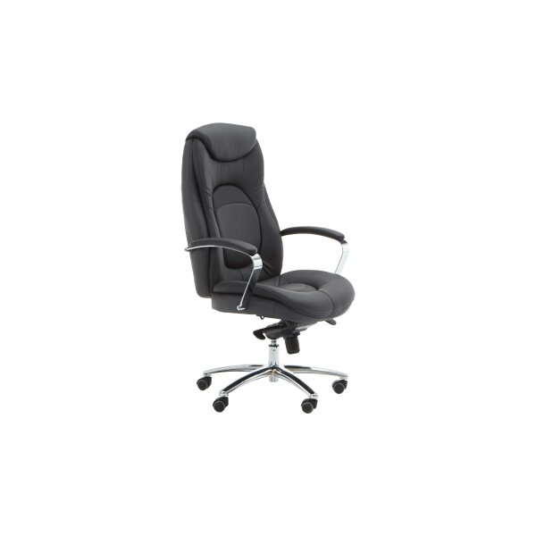 Chefsessel Mattes XXL als ergonomischer Bürostuhl anthrazitfarbenes Kunstleder & chromfarbenes Drehkreuz