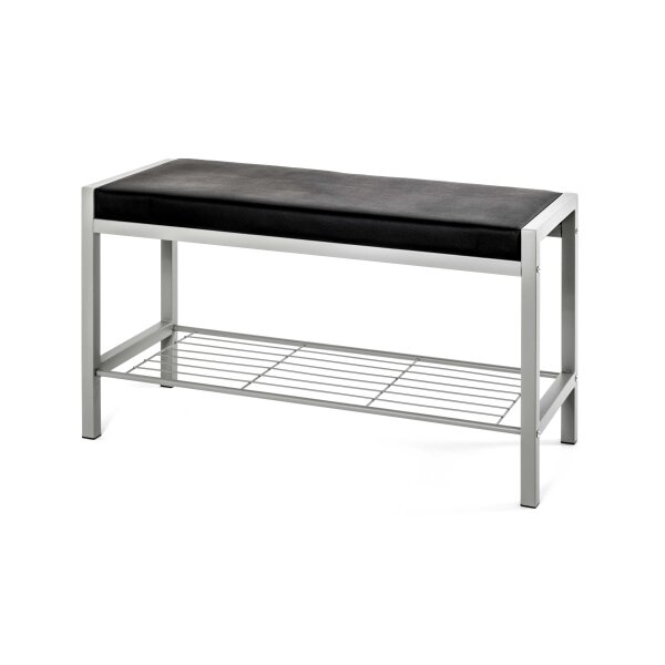 Garderobenbank als Flurmöbel schwarzes Kunstleder & Aluminium