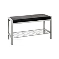 Garderobenbank als Flurmöbel schwarzes Kunstleder & Aluminium
