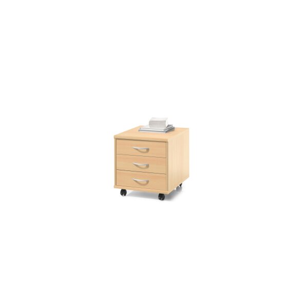 Rollcontainer buchefarbene Kunststoffoberflächen – drei Schubladen