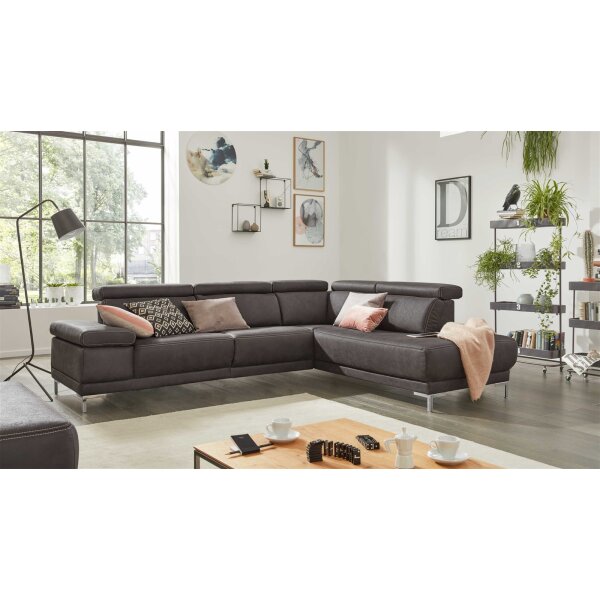 Interliving Sofa Serie 4252 – Ecksofa anthrazitfarbener Stoffbezug Büffel & Metallfüße – Stellfläche ca. 275 x 220 cm