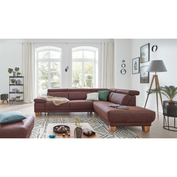 Interliving Sofa Serie 4252 – Ecksofa schokofarbener Stoffbezug Büffel & Buchenholzfüße – Stellfläche ca. 275 x 220 cm
