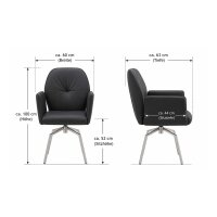 Interliving Esszimmer Serie 5104 – Armlehnstuhl schwarzes Leder Raven & Edelstahlgestell