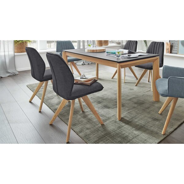 Interliving Esszimmer Serie 5102 – Polsterstuhl graphitfarbener Webstoff Tirol 480 & Wildeiche