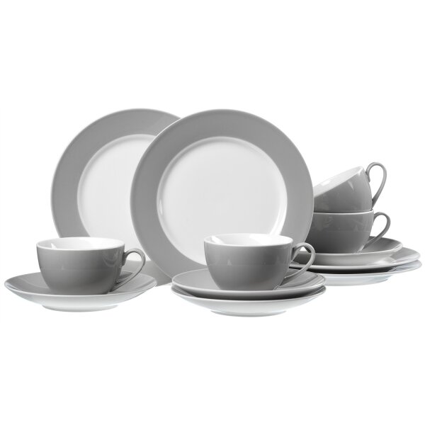 Ritzenhoff & Breker Kaffeeservice Doppio weißes Porzellan mit grauem Rand - zwölfteilig, Kaffeegeschirr
