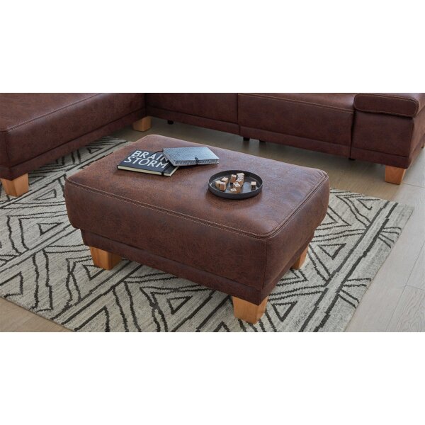 Interliving Sofa Serie 4252 – Polsterhocker schokobrauner Stoff Büffel & Buchenholzfüße – ca. 125 x 65 cm
