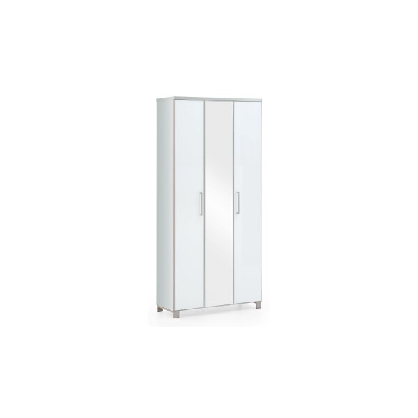 VOSS MÖBEL Garderobenschrank Santina als Dielenmöbel weißer Lack & weißes Glas – drei Türen