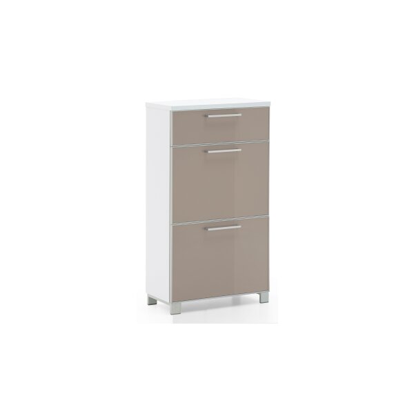 VOSS MÖBEL Schuhschrank Santina als Dielenmöbel weißer Lack & taupefarbenes Glas – eine Schublade, zwei Klappen