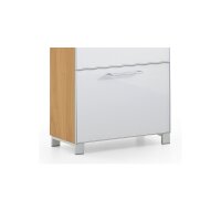 VOSS MÖBEL Schuhschrank Santina als Dielenmöbel Eiche Bianco & weißes Glas – eine Schublade, zwei Klappen