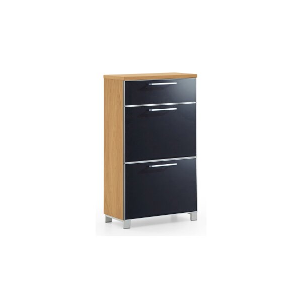 VOSS MÖBEL Schuhschrank Santina als Dielenmöbel Eiche Bianco & anthrazitfarbenes Glas – eine Schublade, zwei Klappen