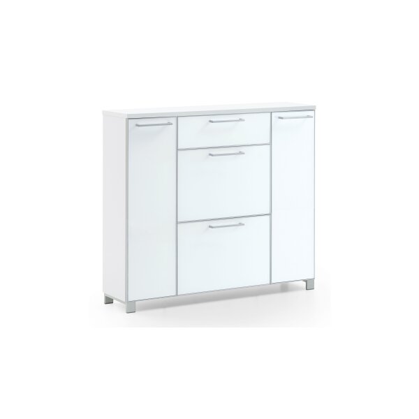 VOSS MÖBEL Schuhschrank Santina als Dielenmöbel weißer Lack & weißes Glas – eine Schublade, vier Türen