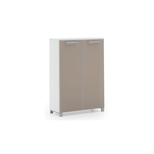 VOSS MÖBEL Schuhschrank Santina als Dielenmöbel weißer Lack & taupefarbenes Glas – zwei Türen