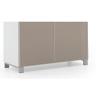 VOSS MÖBEL Schuhschrank Santina als Dielenmöbel weißer Lack & taupefarbenes Glas – zwei Türen