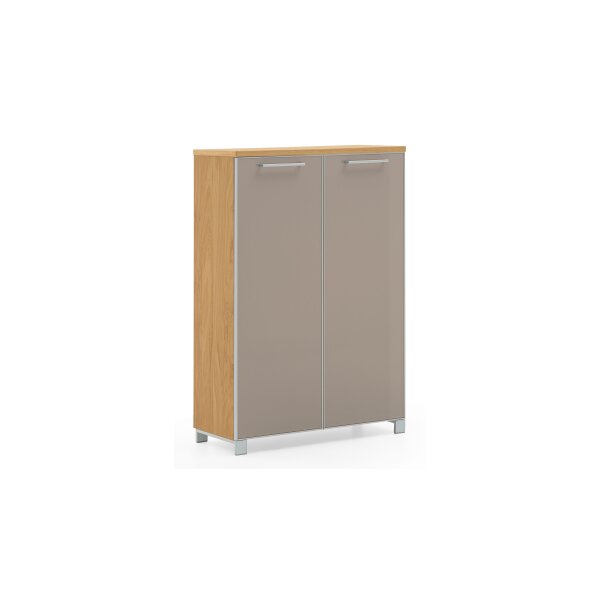 VOSS MÖBEL Schuhschrank Santina als Dielenmöbel Eiche Bianco & taupefarbenes Glas – zwei Türen