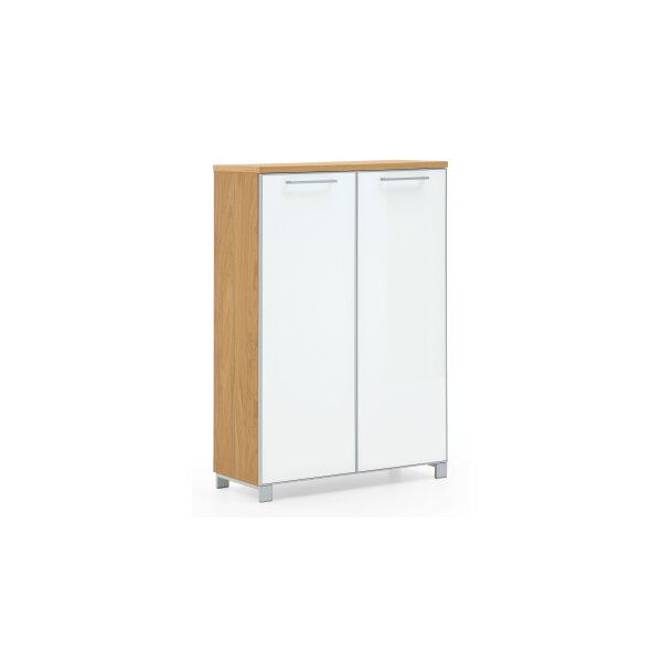 VOSS MÖBEL Schuhschrank Santina als Dielenmöbel Eiche Bianco & weißes Glas – zwei Türen