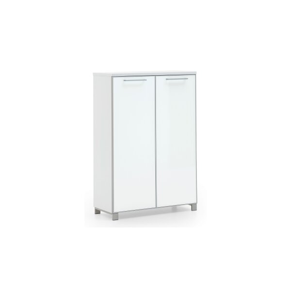 VOSS MÖBEL Schuhschrank Santina als Dielenmöbel weißer Lack & weißes Glas – zwei Türen