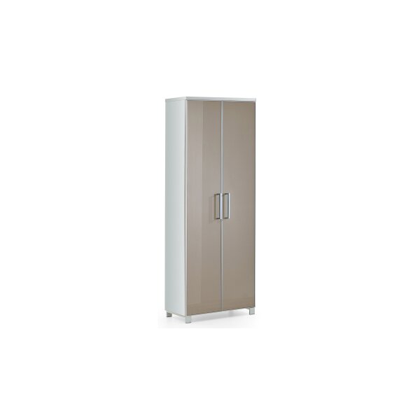 VOSS MÖBEL Garderobenschrank Santina als Dielenmöbel weißer Lack & taupefarbenes Glas – zwei Türen