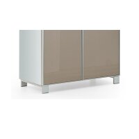 VOSS MÖBEL Garderobenschrank Santina als Dielenmöbel weißer Lack & taupefarbenes Glas – zwei Türen