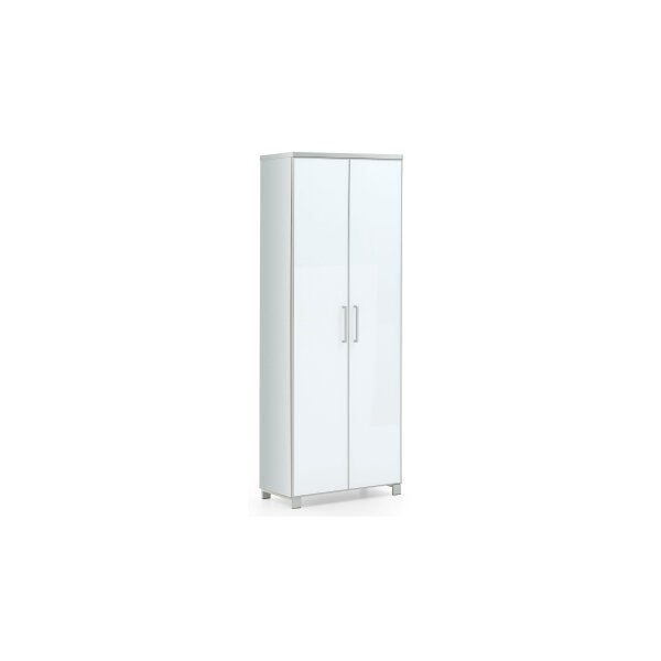 VOSS MÖBEL Garderobenschrank Santina als Dielenmöbel weißer Lack & weißes Glas – zwei Türen