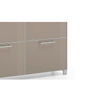 VOSS MÖBEL Schuhschrank Santina als Dielenmöbel weißer Lack & taupefarbenes Glas – zwei Schubladen, vier Klappen