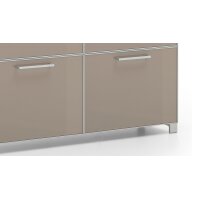 VOSS MÖBEL Schuhschrank Santina als Dielenmöbel Eiche Bianco & taupefarbenes Glas – zwei Schubladen, vier Klappen