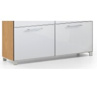 VOSS MÖBEL Schuhschrank Santina als Dielenmöbel Eiche Bianco & taupefarbenes Glas – zwei Schubladen, vier Klappen