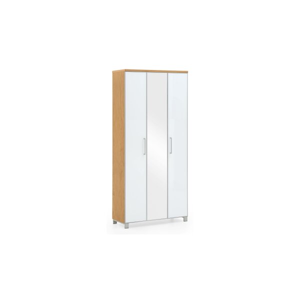VOSS MÖBEL Garderobenschrank Santina als Dielenmöbel Eiche Bianco & weißes Glas – drei Türen