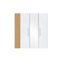 VOSS MÖBEL Garderobenschrank Santina als Dielenmöbel Eiche Bianco & weißes Glas – drei Türen