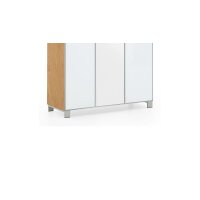 VOSS MÖBEL Garderobenschrank Santina als Dielenmöbel Eiche Bianco & weißes Glas – drei Türen