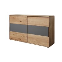 Interliving Schlafzimmer Serie 1015 – Schiebetürenkommode sienafarbenes Mattglas & Wildeiche – zwei Türen, Länge ca. 164 cm