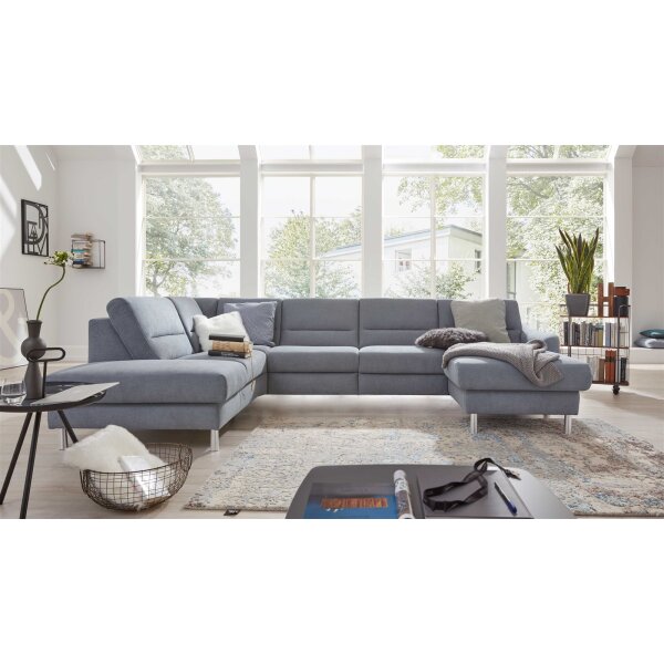 Interliving Sofa Serie 4305 – Wohnlandschaft mit Federkern eisblaue Chenille Miro – Stellfläche ca. 211 x 311 cm