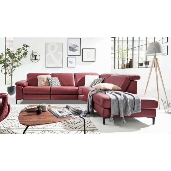 Interliving Sofa Serie 4054 – Ecksofa barolofarbenes Leder Credo & schwarze Metallfüße – Stellfläche ca. 287 x 254 cm