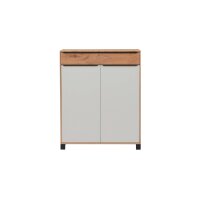 Interliving Garderoben Serie 6005 – Kommode Eiche & lichtgrauer Lack – eine Schublade, zwei Türen