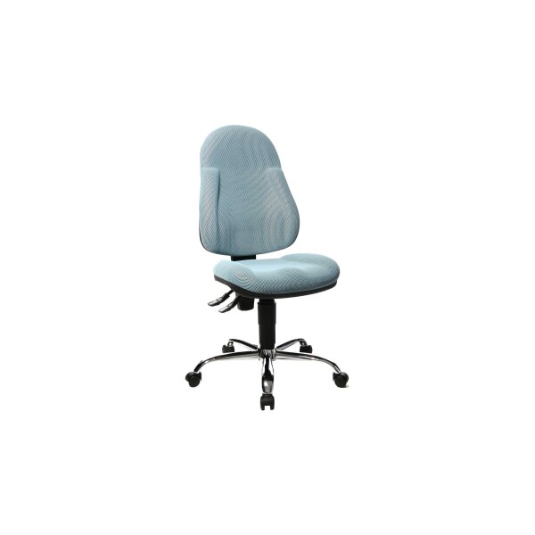 Bürodrehstuhl OrthoSedis 10 als Chefsessel hellblauer Bezug BB3 & verchromtes Drehkreuz