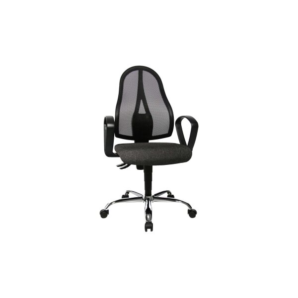 Drehstuhl orthoSedis 20 als ergonomisches Büromöbel anthrazitfarbener Sitzbezug G22 & schwarze Netzbespannung, verchromtes Drehkreuz