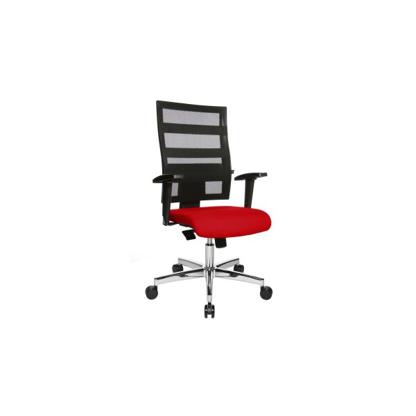 Drehstuhl OrthoSedis 50 als Sitzmöbel fürs Büro roter Netzbezug TT310 & poliertes Aluminium-Fußkreuz