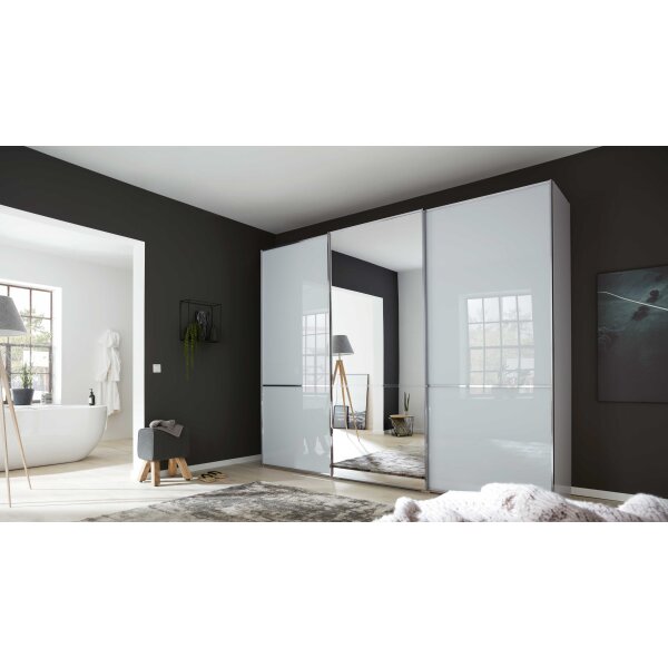 Interliving Kleiderschrank Serie 1205 – Schwebetürenschrank Weiß & Spiegel – drei Türen, Breite ca. 300 cm