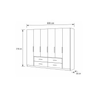 Interliving Kleiderschrank Serie 1205 – Kleiderschrank Champagner & Eiche Bianco – sechs Türen & vier Schubladen, Breite ca. 300 cm