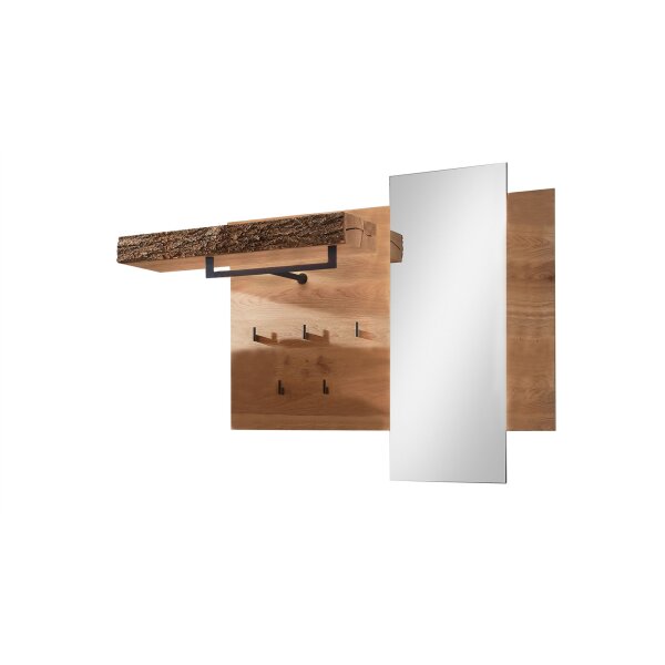 hartmann Garderobenprogramm Runa - Wandgarderobe Rindenholz, Kerneiche & anthrazitfarbenes Metall - ca. 146 x 115 cm