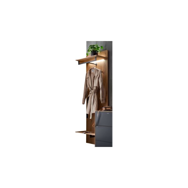 hartmann Garderobenprogramm Runa - Wandgarderobe Kerneiche & anthrazitfarbenes Metall - ca. 58 x 184 cm