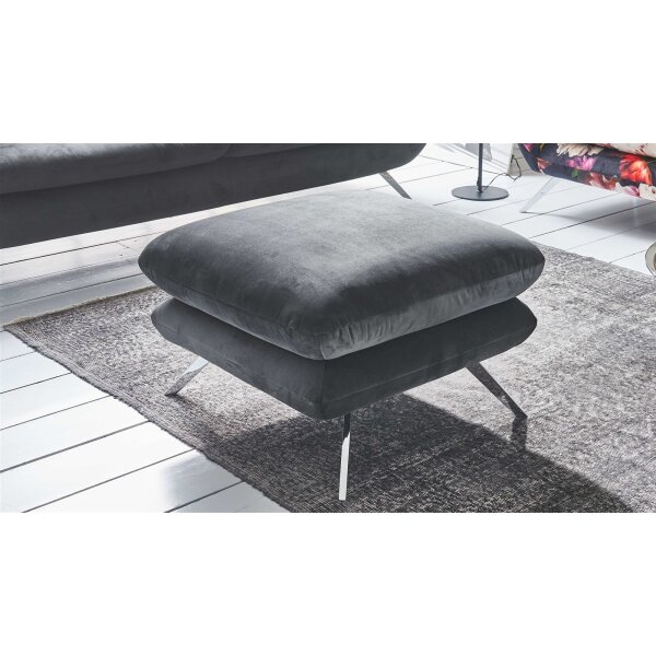 SOFAkultur Programm SK 254 Sixty 2.0 - Polsterhocker schwarzer Bezug Velvet & Chromfüße – ca. 70 x 70 cm