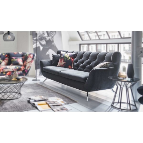 SOFAkultur Programm SK 254 Sixty 2.0 - 2,5-Sitzer schwarzer Bezug Velvet & Chromfüße – Länge ca. 200 cm