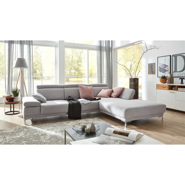 Interliving Sofa Serie 4251 – Ecksofa stahlfarbenes Flachgewebe Sneak 149 & silberfarbene Metallfüße – Stellfläche ca. 300 x 225 cm