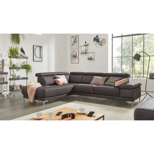 Interliving Sofa Serie 4252 – Ecksofa anthrazitfarbener Stoffbezug Büffel & Metallfüße – Stellfläche ca. 220 x 275 cm