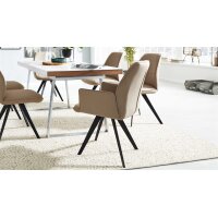 Interliving Esszimmer Serie 5102 – Armlehnstuhl sandfarbene Mikrofaser Atlantis 914 & schwarzes Eisen